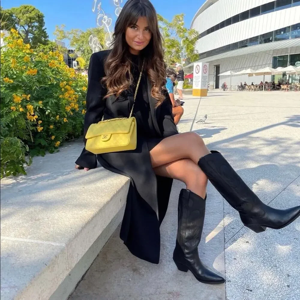 ZARA BLOGGER FAVORITE LEATHER COWBOY BOOTS BLACK
